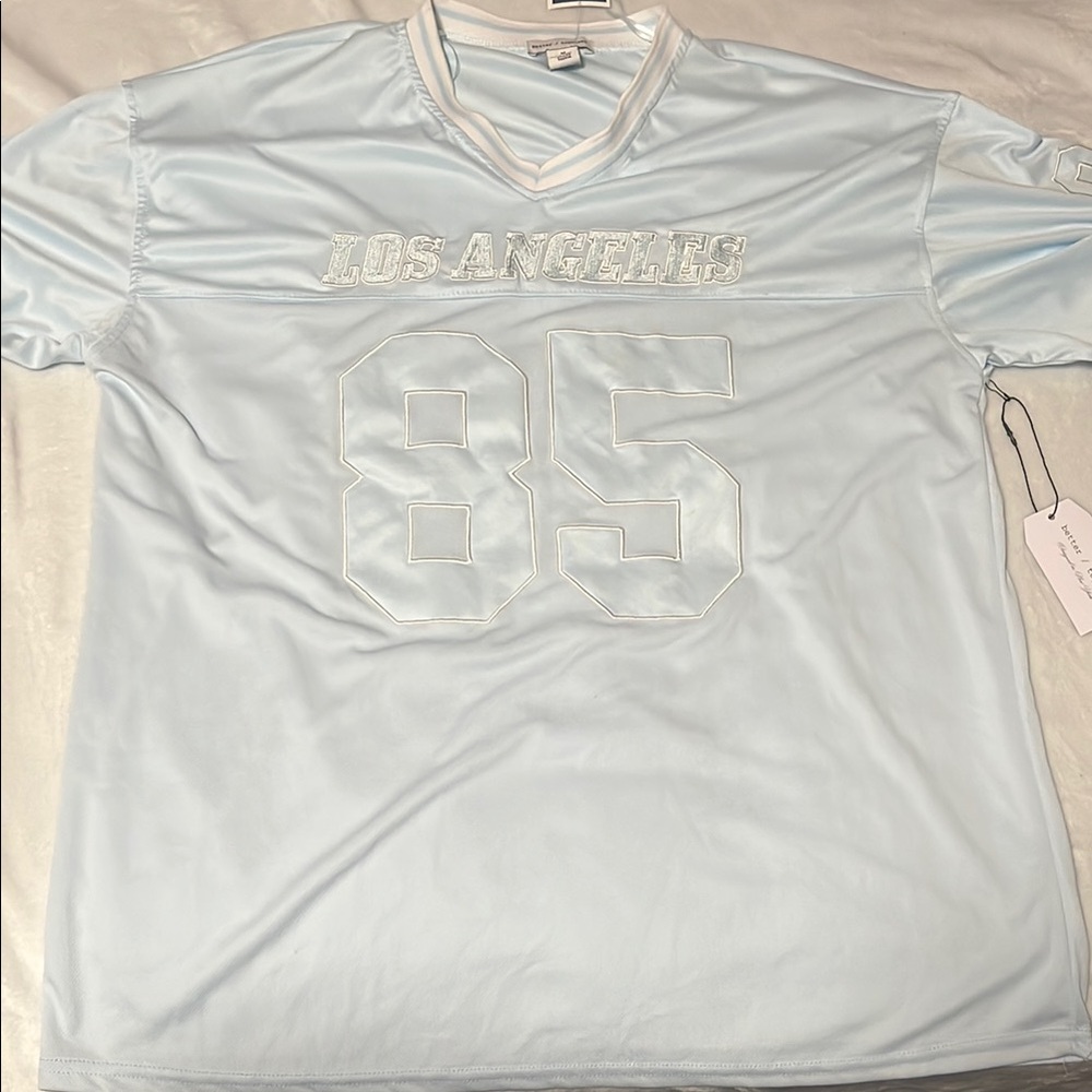 Blue Jersey Top with Graphic Print